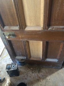 2 cleaned door panels, showing the difference before and after stripping